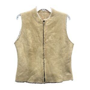 Trilogy Suede Leather Vest Womens Large Sherpa Lined Western Winter Outdoor Chic